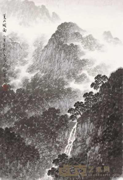 汤知辛 乙酉（2005年）作 夏山烟雨 镜心 68.2×46cm